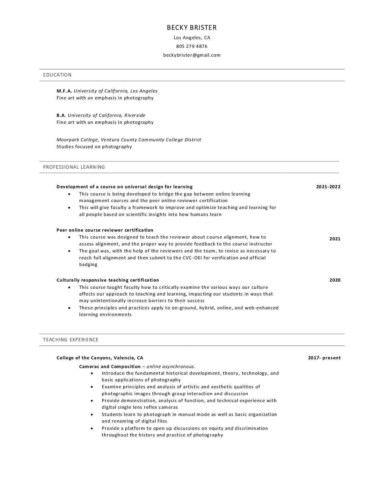 Resume - Becky Brister