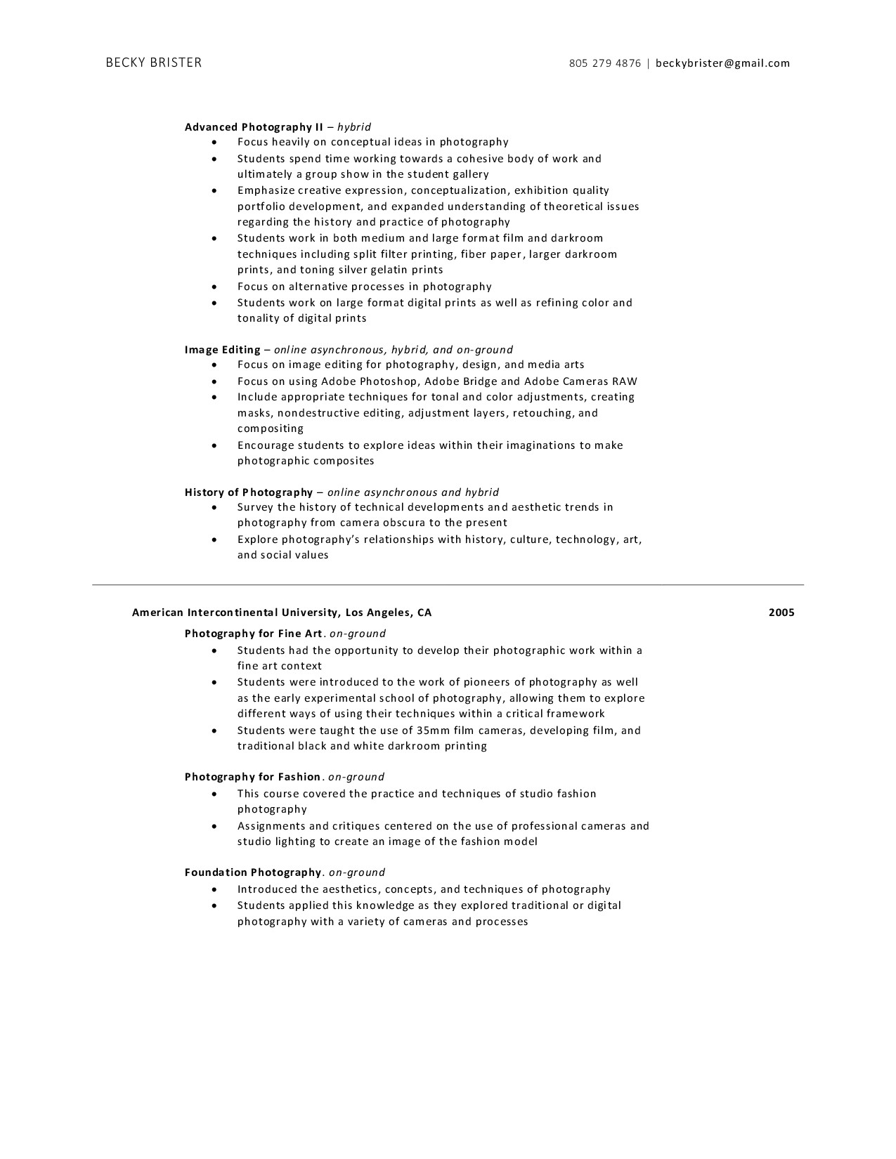 Resume - Becky Brister